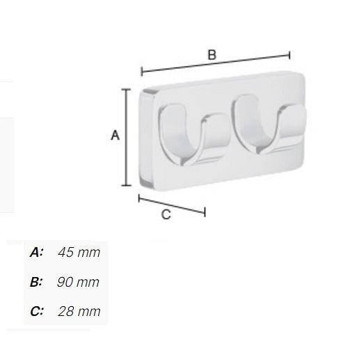 Smedbo - ICE Double Towel Hook, Polished Chrome OK356