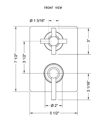 Jaclo T7530 Rectangle Plate with Contempo Low Lever Thermostatic Valve with Contempo Cross Built-in 2-Way Or 3-Way Diverter/Volume Controls